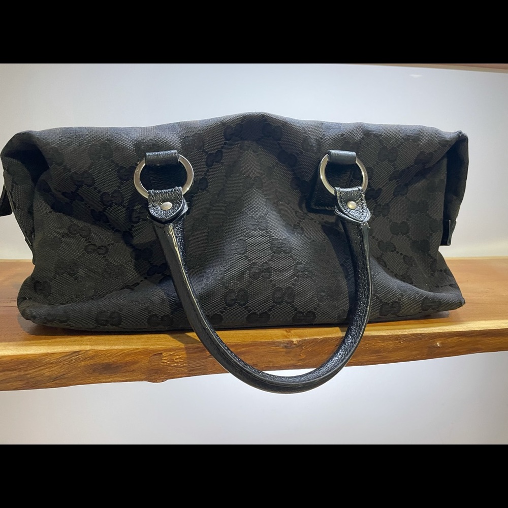 Vintage Gucci black canvas monogram satchel